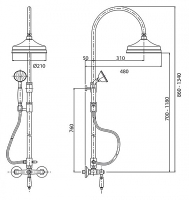 Душевая стойка с термостатическим смесителем, верхним и ручным душем CEZARES MARGOT-CD-T MARGOT-CD-T-02-Bi