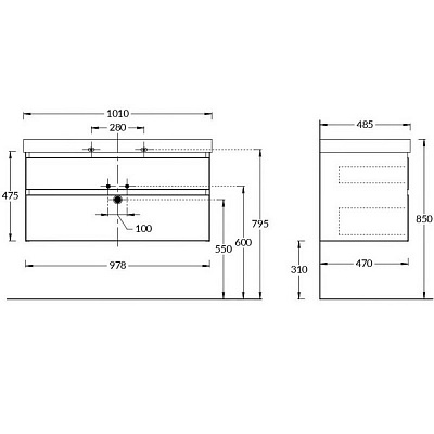 Тумба CUBO подвесная с ящиками 100 см, белая матовая Kerama Marazzi, CUВ.100.2/WHT.M