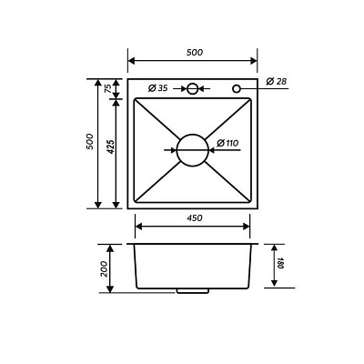 Кухонная мойка РМС MR-5050BL Matte Набор 3 в 1 (с корзиной и дозатором)