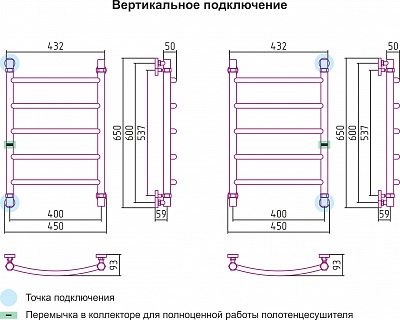 Полотенцесушитель водяной Сунержа Галант 600х400 ФЛОК Белый