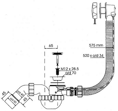 Сифон для ванны полуавтомат McALPINE MRB2G (цв золото)