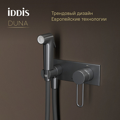 Встраиваемый смеситель с гигиеническим душем, графит матовый, Duna, IDDIS, DUNGMV0i08