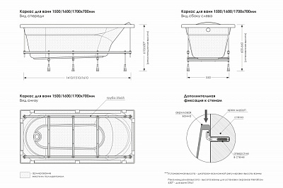 Каркас для акриловой ванны МетаКам Strict 1500*700