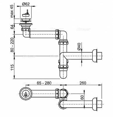Сифон для умывальника AlcaPlast A413