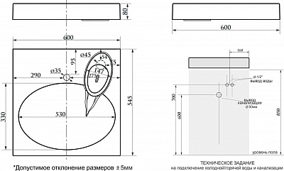 Раковина над стиральной машиной Paulmark MOND PM720431, белая, 60х55