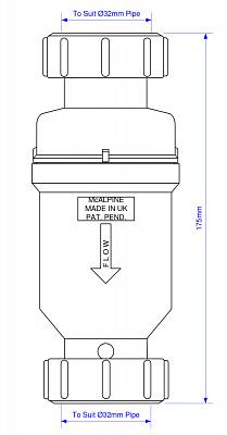 MRNRV32C Самозакрывающийся сливной клапан (сухой сифон), Ду=32ммхДу=32мм (компрессионное соединен