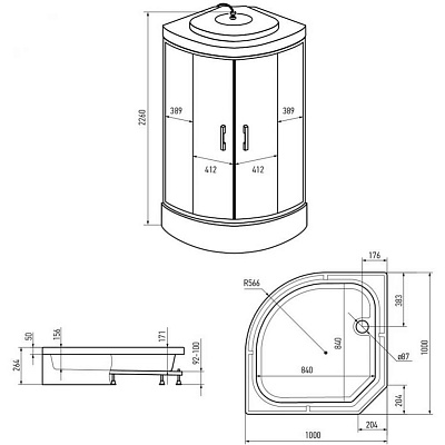 Душевая кабина Erlit ER351026-C4-RUS 100*100 средний, 26 см