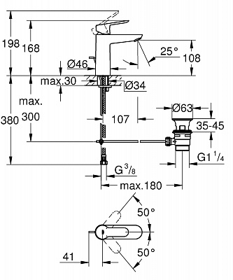 Смеситель для умывальника Grohe Bau Edge 23758000, M-Size