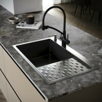 Кухонная мойка с правым крылом + дозатор РМС MRK-8050BL-L Набор 2 в1