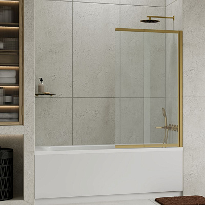 Стеклянная шторка на ванну 80х140 WasserKRAFT Schunter 82S02-80 Fixed профиль золотой матовый