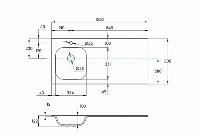 Раковина Aquaton Бланш 1050 левая белая 1A742131B101L