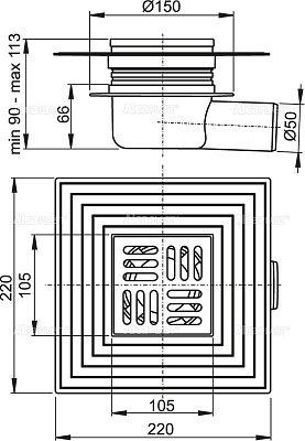 Сливной трап AlcaPlast APV26C 105 x 105/50