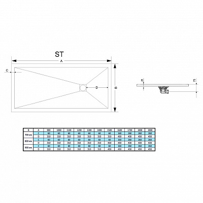 Душевой поддон из искусственного камня 80x100x2,5 Графит RGW STT ST-0108G
