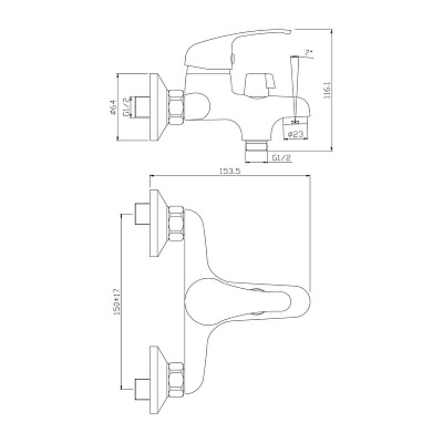 Смеситель для ванной с коротким изливом Milardo Flat-S FLSSBC0M02 аксессуары в комплекте,керам.дивертор