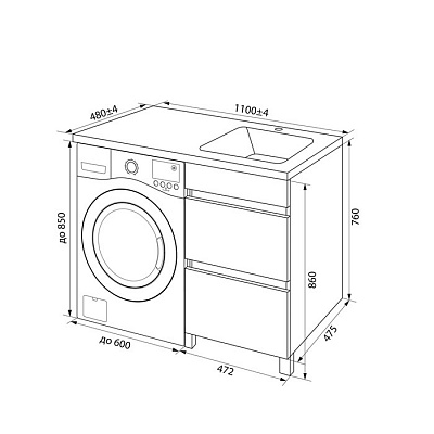 Тумба с раковиной для стиральной машины IDDIS Optima Home 110 см OPH11RBi95K