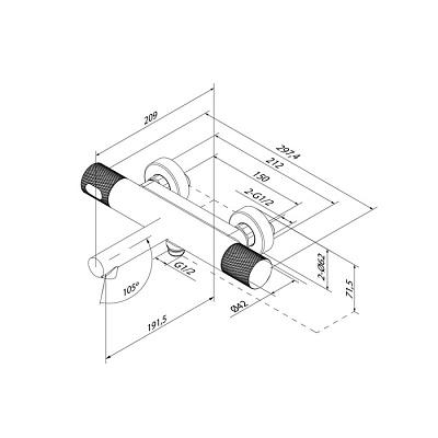 Смеситель для ванны с термостатом без аксессуаров ,графит матовый, Duna, IDDIS, DUNGM02i74WA
