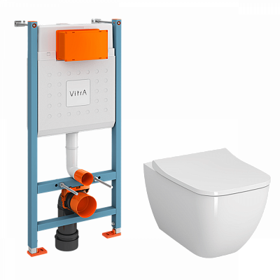 Инсталляция с унитазом VitrA Shift (Шифт) 9855B003-7207 комплект 3 в 1 с сиденьем микролифт безободковый Rim-ex (Рим-экс)