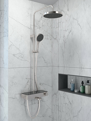 Душевая система VitrA Core Round A4730934EXP с термостатическим смесителем и ручным душем брашированная никель