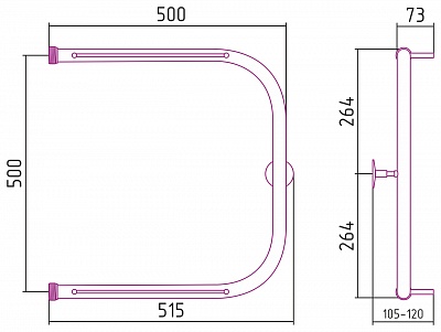 Полотенцесушитель водяной Сунержа Стилье П-образный 2 полки 500х500 резьба-сгон 1"