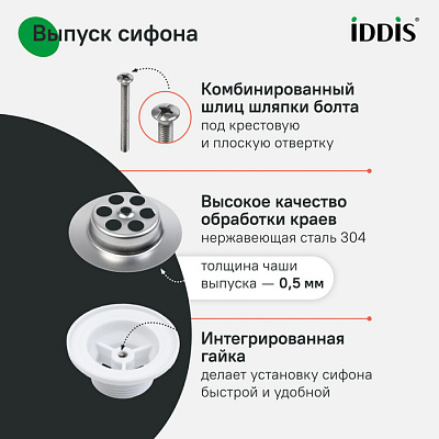 Сифон бутылочный, 1.1/4x40мм, с выпуском и гофротрубой 40/50мм, IDDIS, 900BVG0010VD