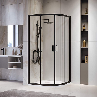 Душевой уголок 100*100*195 RGW PA-52-B Полукруг, чёрный, прозрачное, 6 мм (975-995*975-995) 03085200-14