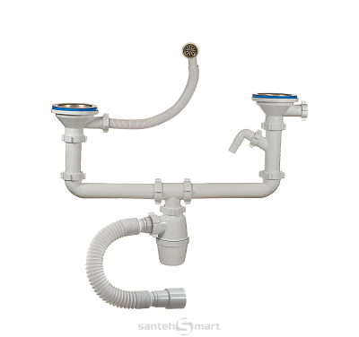 Сифон ORIO двойной 31/2 40 с одним отводом и гибкая труба A-50092