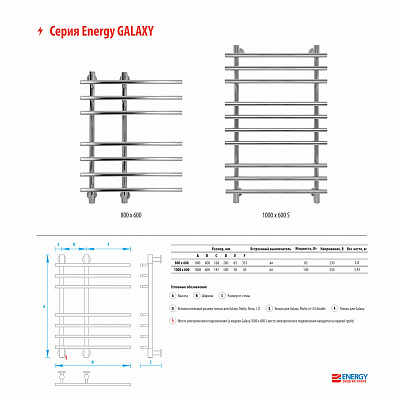 Полотенцесушитель электрический Energy Galaxy 800х600 EETR00GLX0806000000