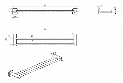 Полотенцедержатель двойной Wonzon & Woghand, хром ww-v1102-cr