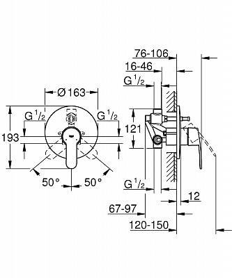 GROHE панель д/ванны+душа EUROSTYLE COSMO 33637002+мех.33963