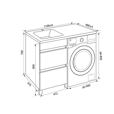 Тумба с раковиной для стиральной машины IDDIS Optima Home 110 см OPH11LBi95K