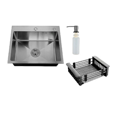 Кухонная мойка с корзиной раздвижной и дозатором врезным РМС MR-5050BL Набор 3 в 1