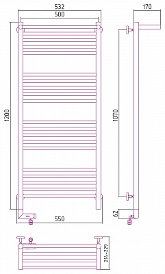 Полотенцесушитель электрический Сунержа Богема с полкой 2.0 1200х500 МЭМ левый