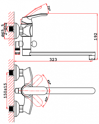 Смеситель для ванны VRI Rialto HG900633 д.н.