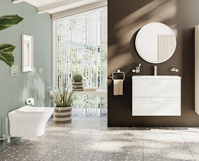 Тумба с раковиной Vitra Nuo 80 подвесная, глянцевая белая 67692