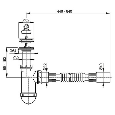 Сифон для умывальника 1 1/4" с гибкой трубой 40*40 AlcaPlast A41+A710