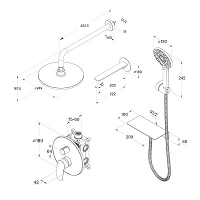 Душевая система скрытого монтажа с тропическим душем Milardo Rora RORBL03M68