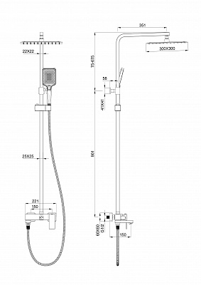Душевая система Wonzon & Woghand CUBE, Черный матовый WW-88739016-MB