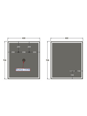 Зеркало в ванную 60х70 с подсветкой и подогревом Monterey Аделия (холодный свет, мультиблок, на касание)