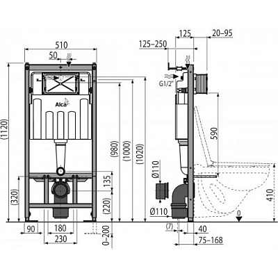 Инсталляция для подвесного унитаза AlcaPlast AM101/1120+M71-0001