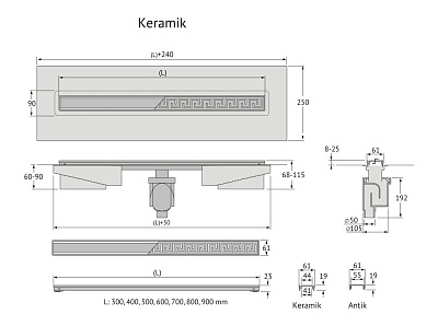 Водоотводящий желоб Berges B1 Antik 500 092023