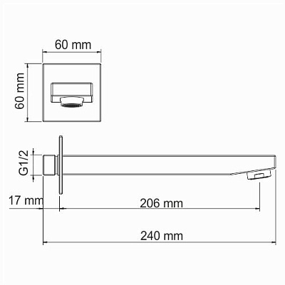 WK Настенный излив   для ванны покрытие черный Soft-touch A220 240 мм