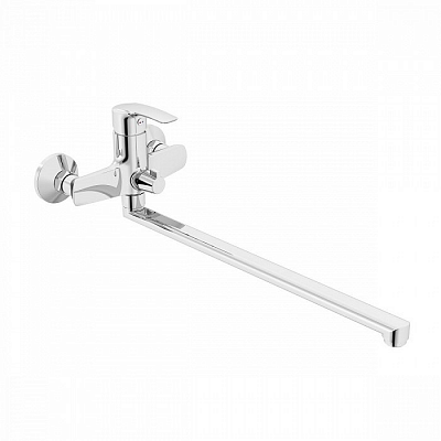 Смеситель для ванны поворотный с длинным изливом и керамическим дивертором Iddis Ray RAYSBL2i10WA