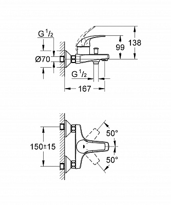 Смеситель для ванной GROHE BAU CURVE 32806000