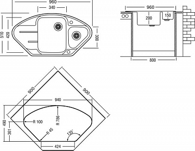 Мойка Longran Lotus LTG 960.510 15 Onyx черный металлик