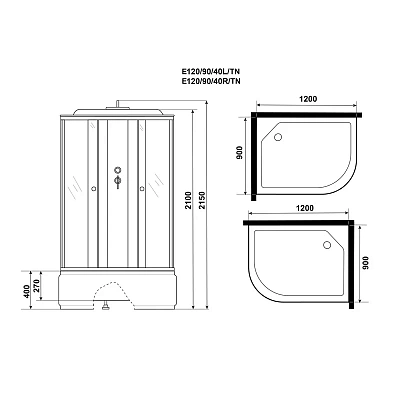 Душевая кабина 120х90х215 Niagara Eco E120/90/40L/TN высокий поддон 40см стекло тонированное