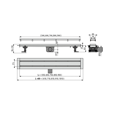 Водоотводящий желоб с двухсторонней решеткой AlcaPlast APZ13-DOUBLE9-550 AG071401550