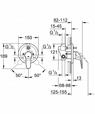 GROHE панель д/ванны+душа EUROECO 32747000 +мех.33964