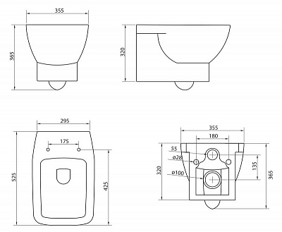 Чаша подвесного унитаза с креплением Belbagno LAGO  BB128CH