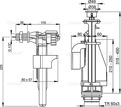 Впускной комплект с двойной кнопкой AlcaPlast SA08A-1/2 CHROM