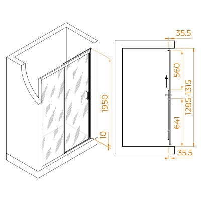 Душевая дверь 130*195 RGW PA-017-B Чёрный/Прозрачное/6 мм (Easy) 350801713-14